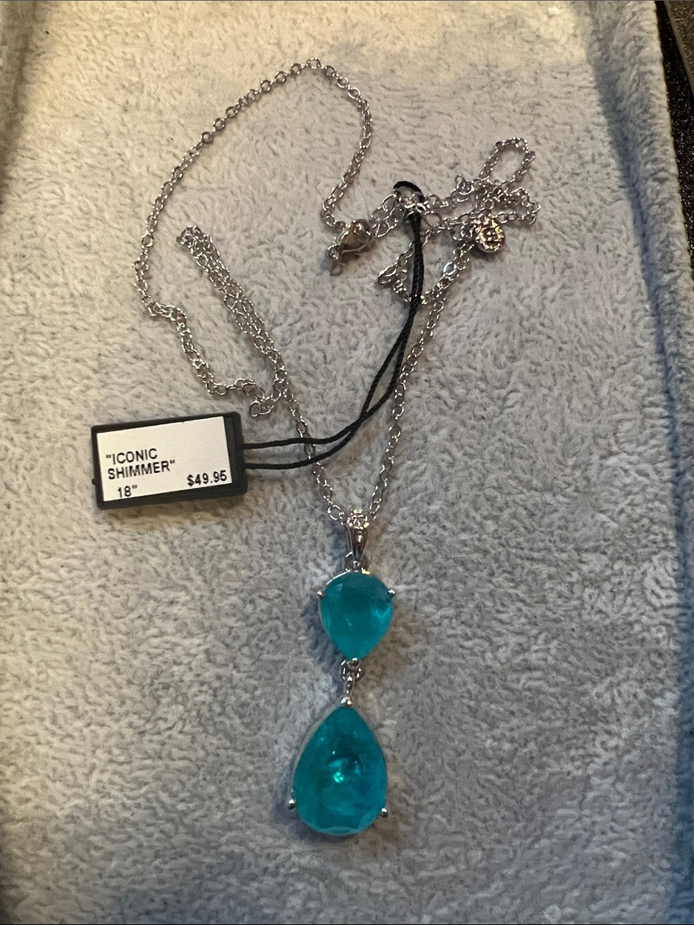 Iconic Shimmer Silver Necklace with Teal Double Teardrop Pendants